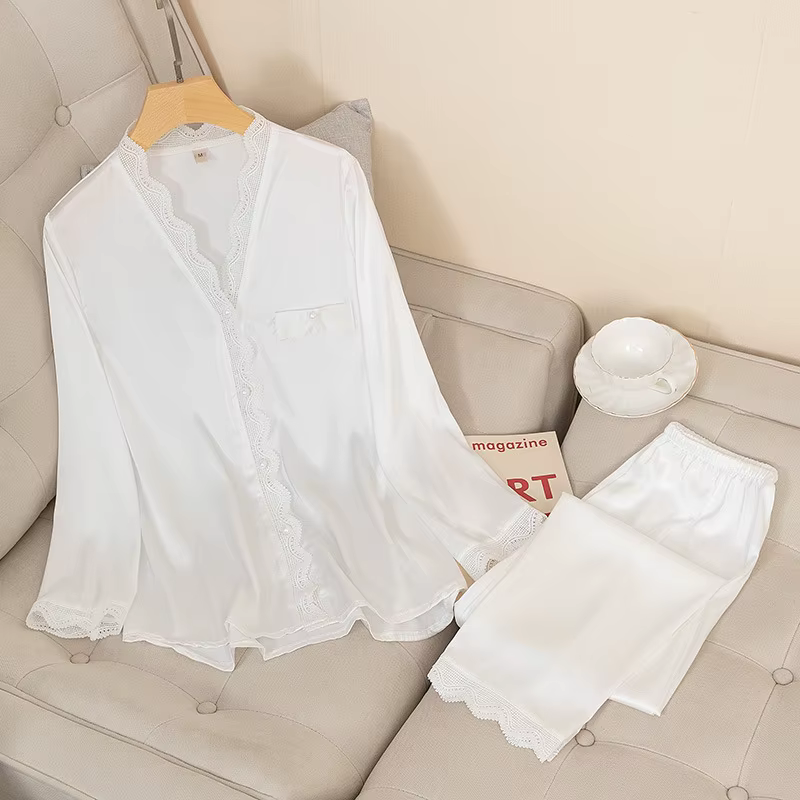 Ensemble de pyjamas en satin sexy pour femmes, vêtements de nuit décontractés, vêtements de détente 