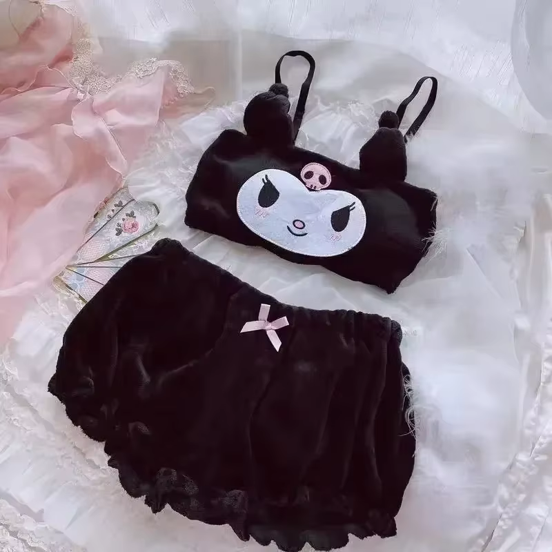 Ensemble pyjama en peluche Anime My Melody Kuromi cannelle pour femmes, vêtements de maison Kawaii, 