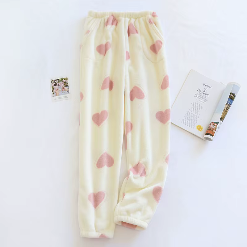 Nouveau pantalon de pyjama automne/hiver pour femme, en flanelle, élastique, imprimé, vêtement de nu