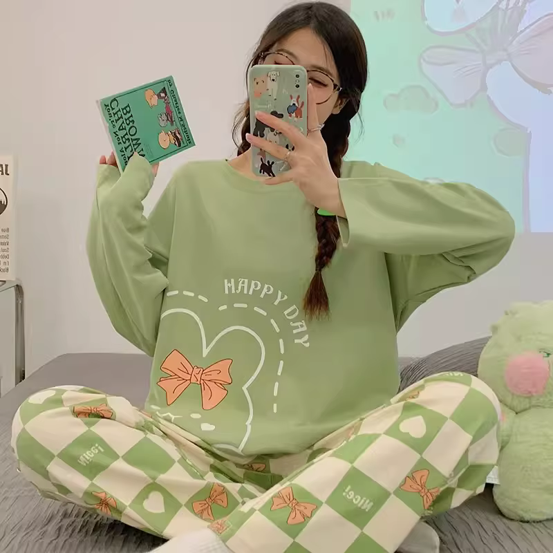 Pyjama coréen pour étudiants, 2 pièces, femme, Cinnamoroll, printemps et automne, doux et mignon, co