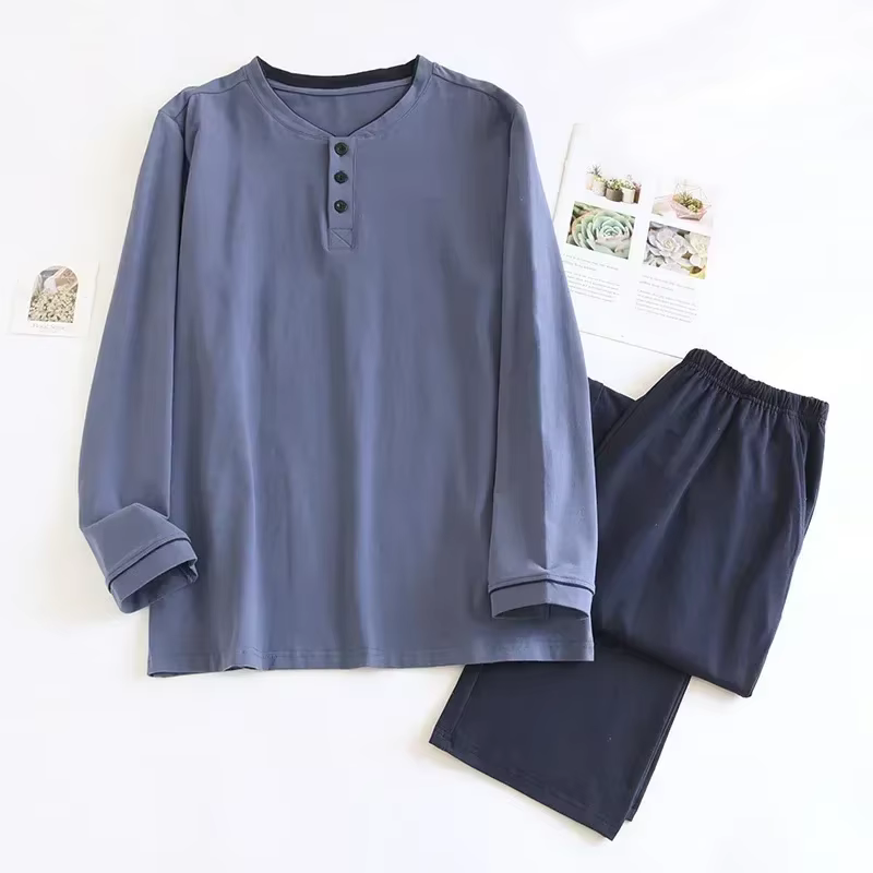 Ensembles de pyjamas pour hommes 2026 en 100 % pur coton, style AB, pulls à manches longues + pantal