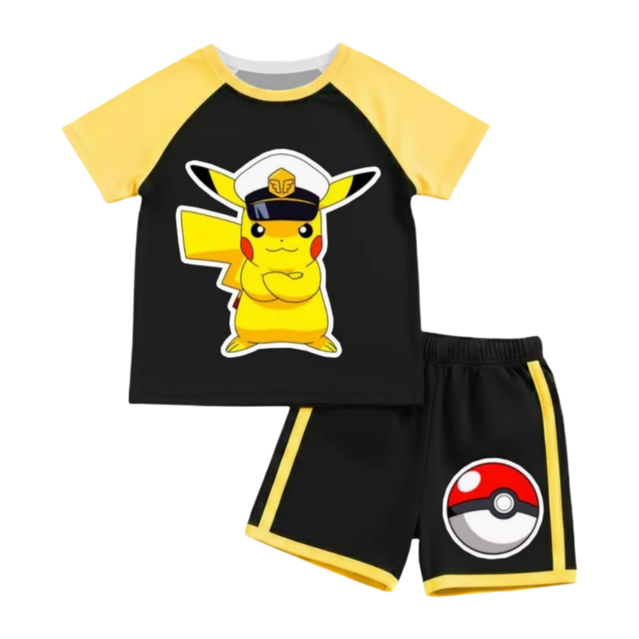 Ensemble pyjama Potdemiel Pikachu Attack, imprimé Anime, T-Shirt et short pour hommes, femmes et enf