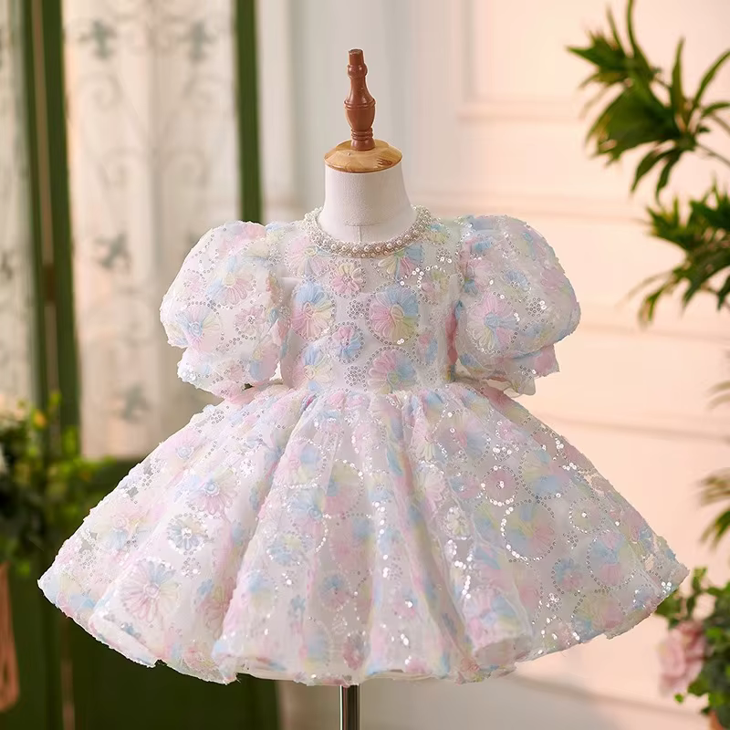 Robe de bébé pour un an, nouvelle collection 2024, manches bouffantes, jupe tutu en tulle, robe de f