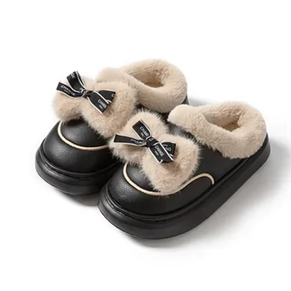 Pantoufles en coton avec nœuds imperméables et durables, antidérapantes, légères et chaudes, chaussu