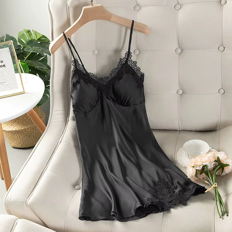 Chemise de nuit sexy dos nu pour femme, bretelles spaghetti, vêtements de nuit, robe de maison en sa