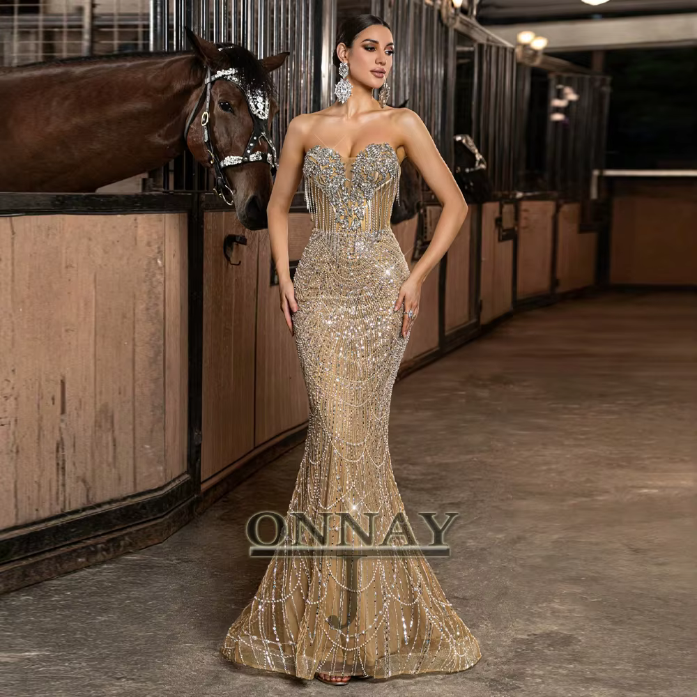 Robes de soirée sirène de luxe pour femmes, robes de fête sur mesure, robes de soirée Dubai, robes d
