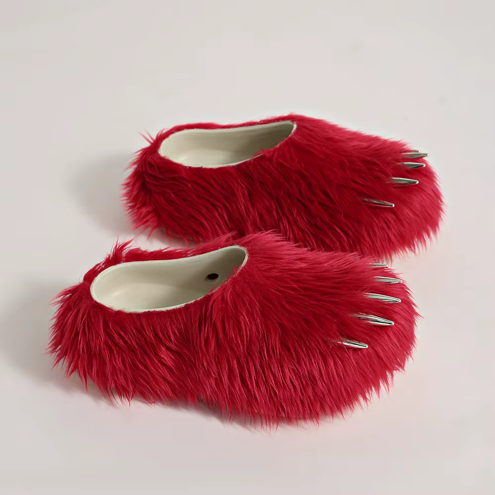 Chaussons à griffes pour adultes, pantoufles d'hiver chaudes en fourrure, claquettes moelleuses et d