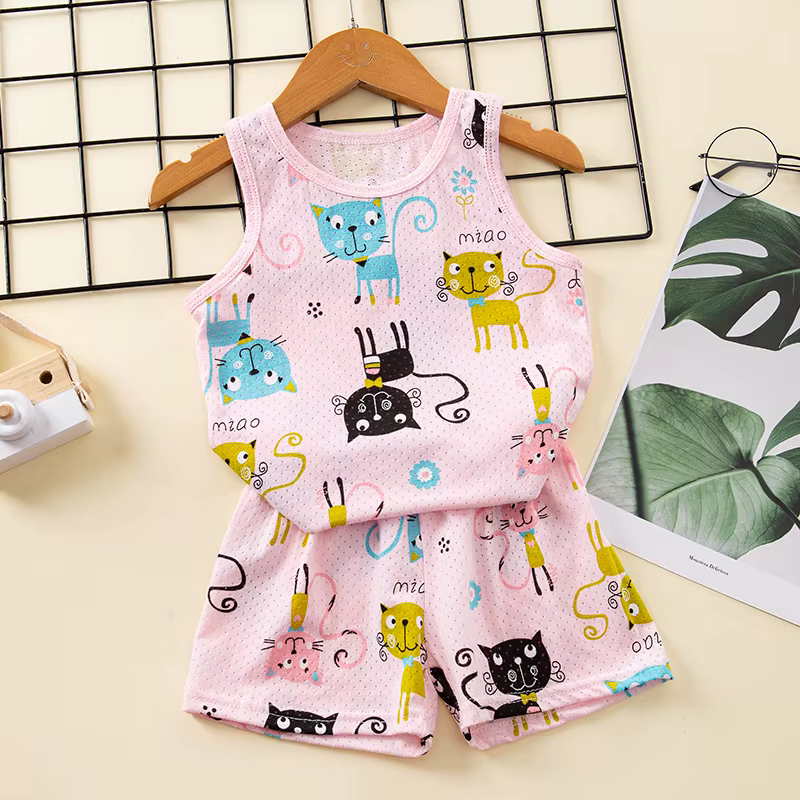 Pyjama court à carreaux pour garçon de 1 à 9 ans, tenue 2024 100% coton, 2 pièces, noir et blanc