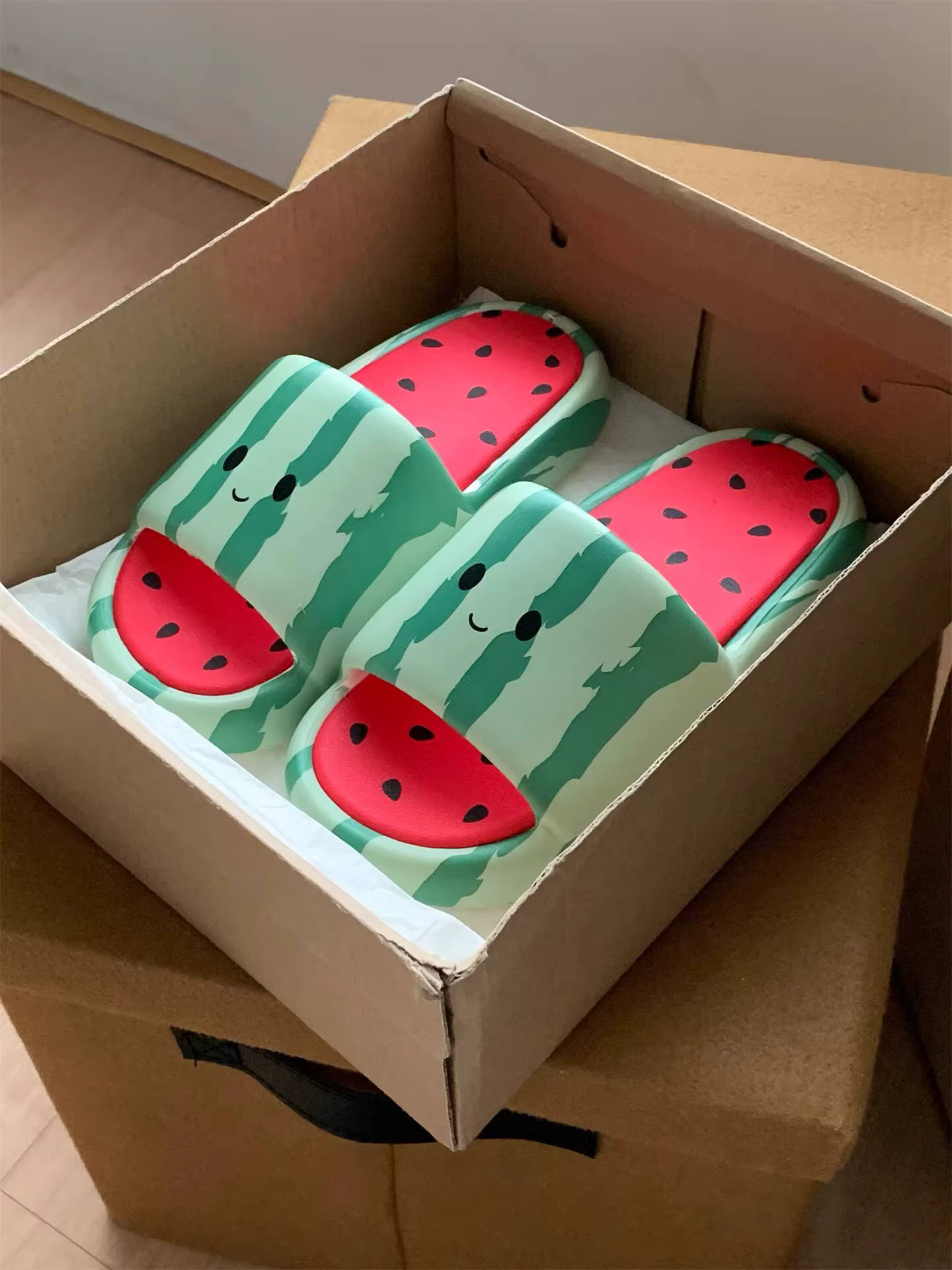 Pantoufles pastèque pour femmes, pantoufles de printemps et d'été mignonnes de dessin animé, semelle
