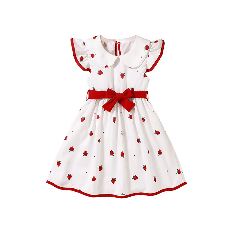 Robe d'été pour filles à imprimé fraises, mode coréenne, sans manches, à volants, robe de princesse,