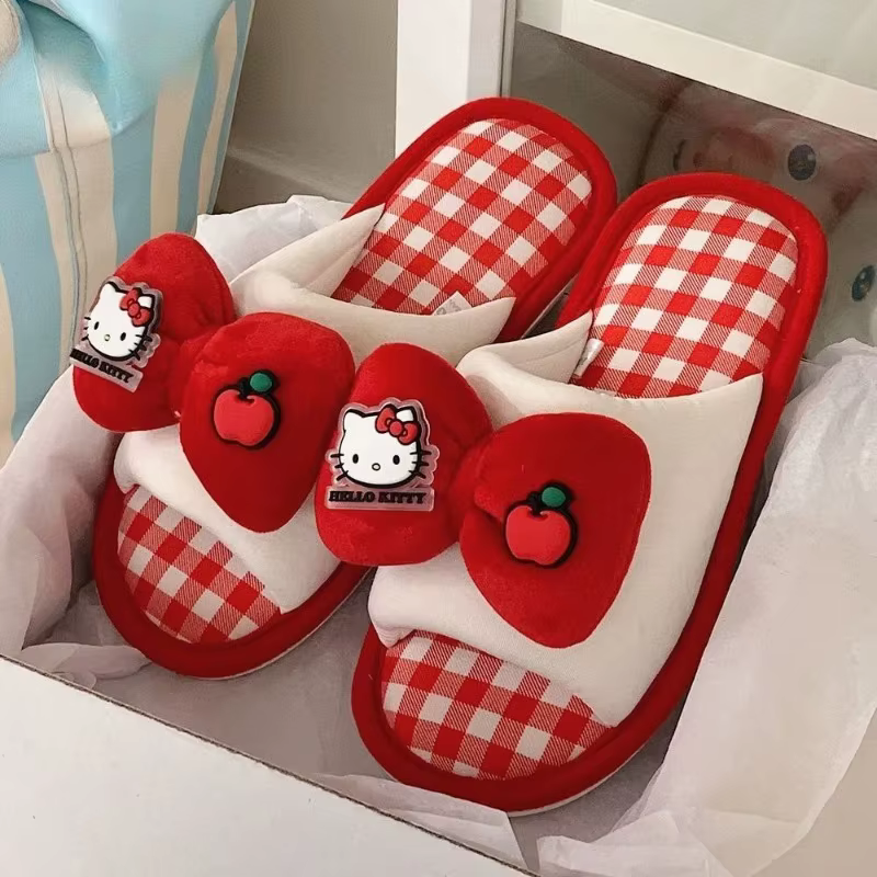 Hello Kitty pantoufles en coton et lin dessin animé mignon doux décontracté à la mode fond souple ma