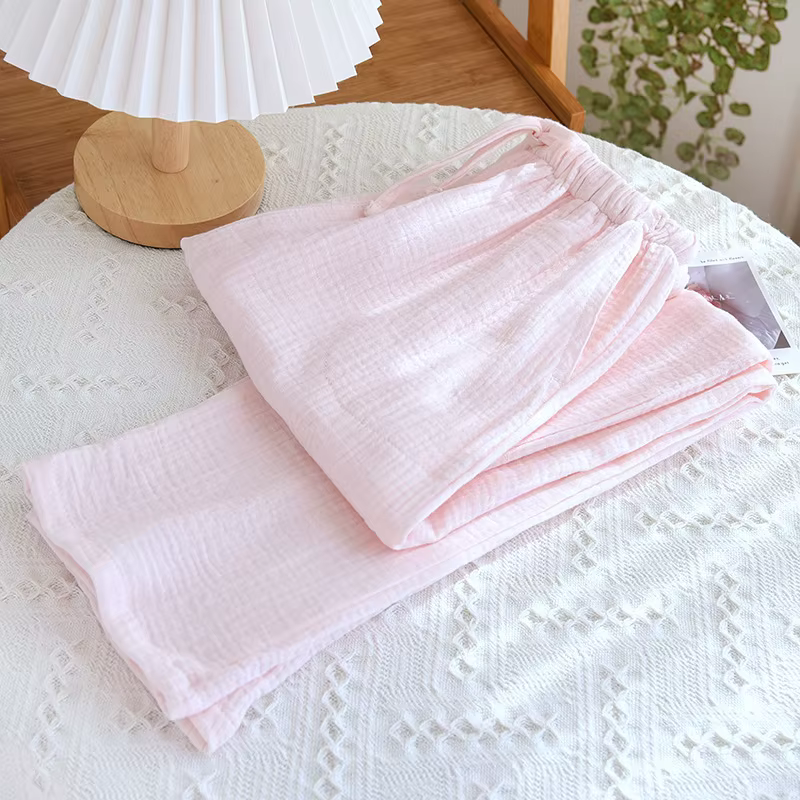 Nouveau Pantalon de Pyjama Femme Printemps 2026, Style Fin en Crêpe 100% Coton, Coupe Ample Décontra
