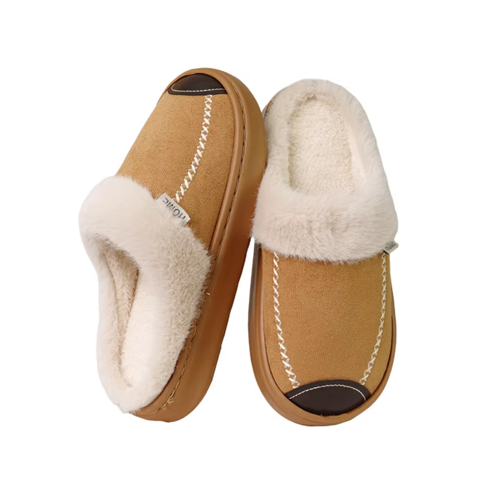 Pantoufles thermiques en fourrure à semelle épaisse, chaussures de maison moelleuses, pantoufles d'i