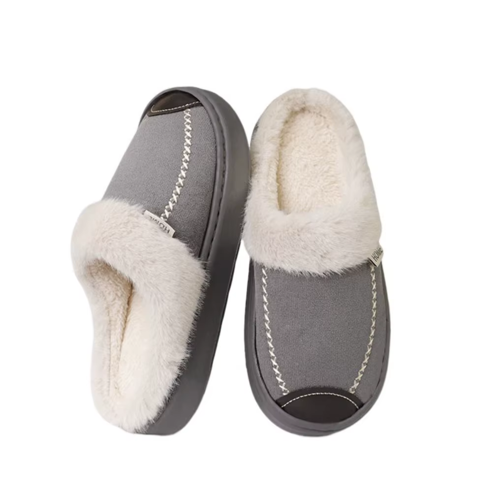 Chaussons d'intérieur chauds et antidérapants à semelle épaisse et fourrure, pour couple, parfaits p