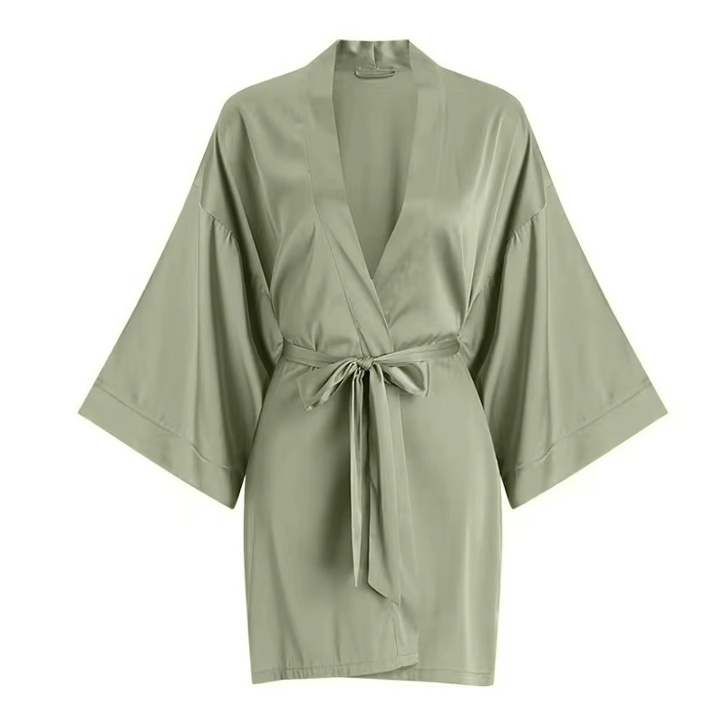 Robe de Nuit en Satin Bleu Marine à Imprimé Floral pour Femme, Kimono, Peignoir, Vêtement de Maison,