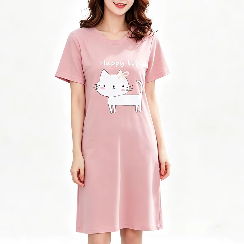 Pyjama Femme Mignon Chat – Robe de Nuit Tendance Été – Vêtement de Nuit Dessin Animé Grande Taille