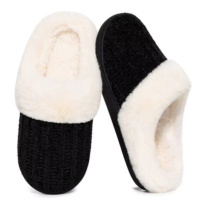 Litfun hiver fourrure chaussons pour femmes sans lacet doublé de laine confortable maison diapositiv