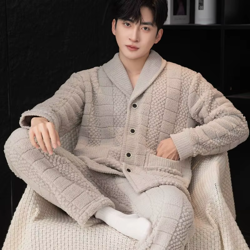 Nouveaux ensembles de pyjama en flanelle pour hommes automne et hiver épaissir chaud ample décontrac