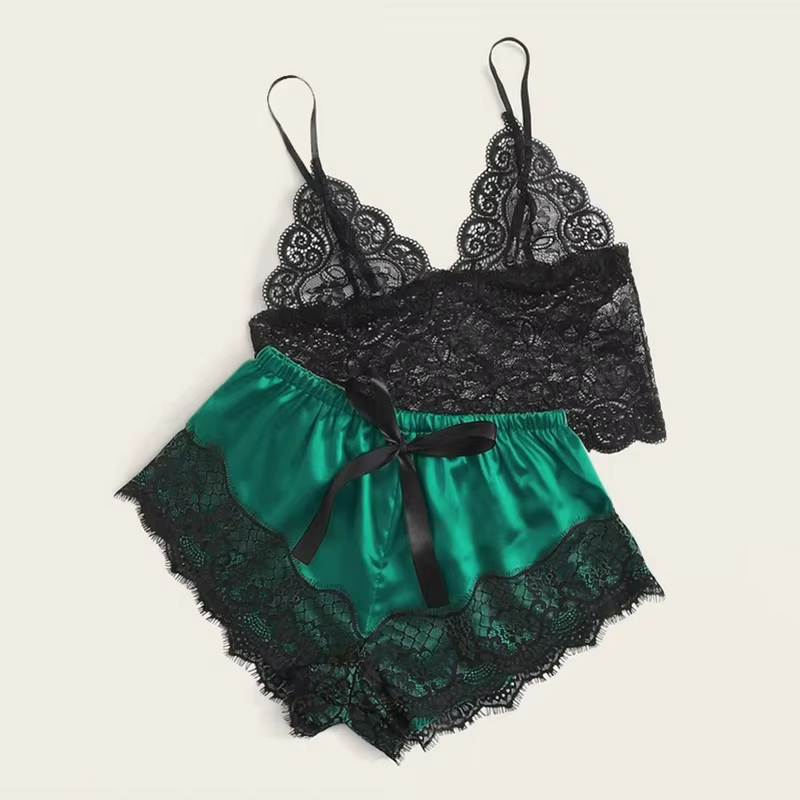 Ensemble de pyjama en dentelle pour femmes, lingerie, short court, sous-vêtements, vêtements de nuit