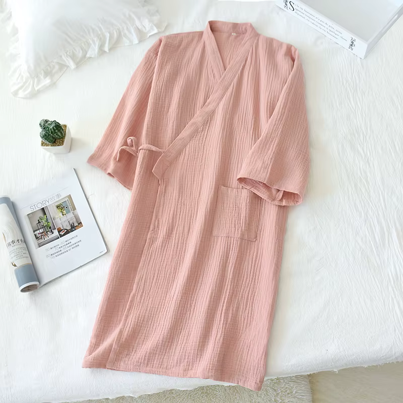 Robe Kimono Japonaise en Crêpe à Double Gaze pour Femme, 100% Coton, Vêtements de Nuit pour Couple, 