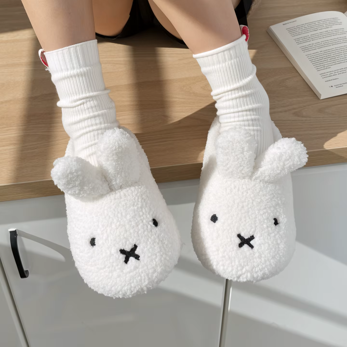 Dessin animé Miffy coton pantoufles Ins coréen maison chaud en peluche fond épais fourrure pantoufle