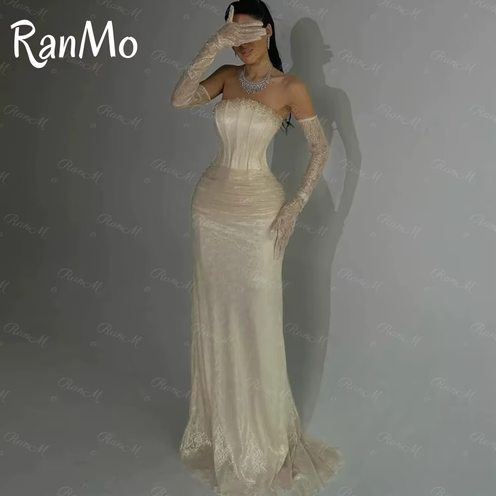 Ranmo Nouvelles robes de soirée sirène élégantes en dentelle sans bretelles longueur au sol pour fem