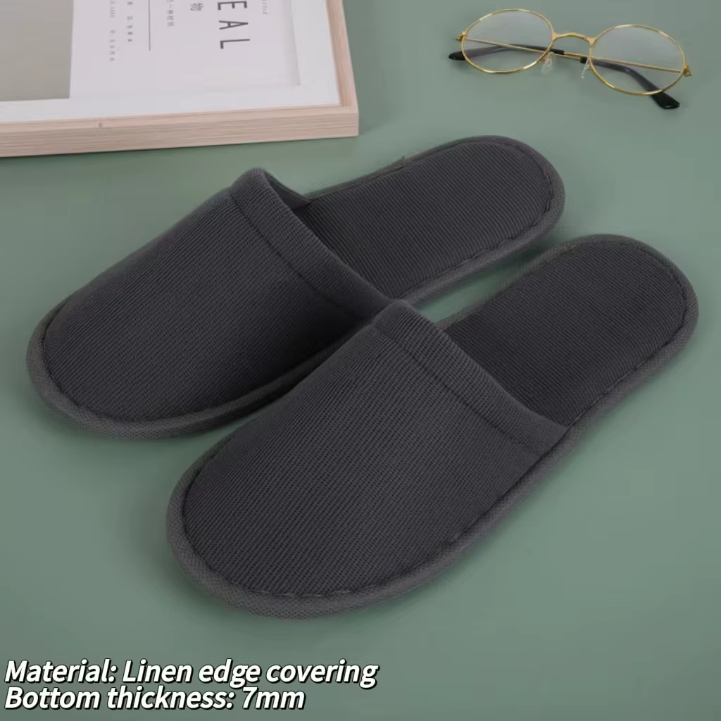 1 Paire de Chaussons Antidérapants pour Hôtel et Spa, Hommes et Femmes, en Coton et Lin, Type Tongs,