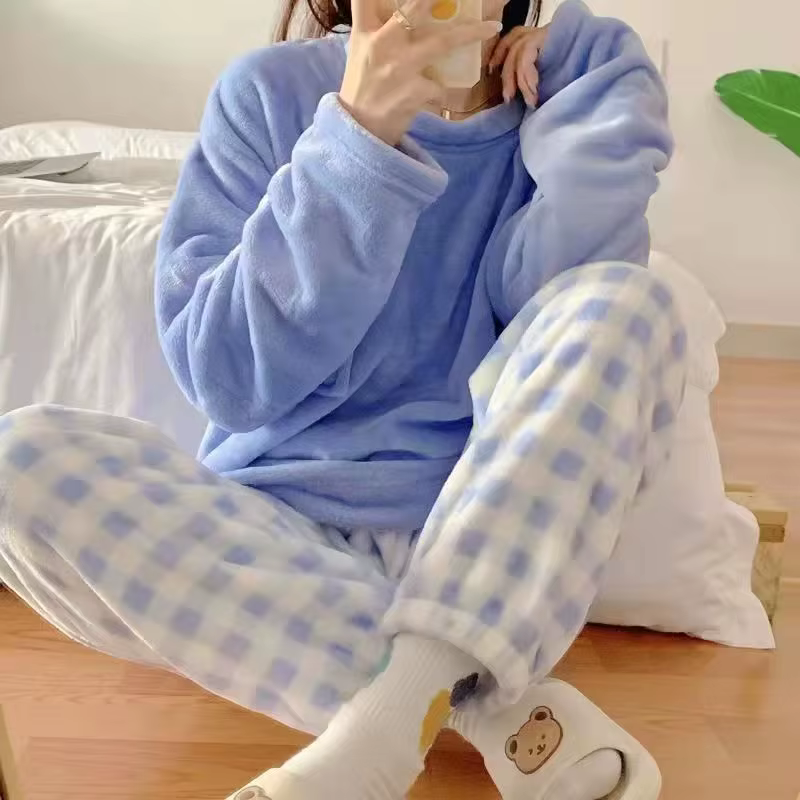 Ensemble de pyjama en polaire épais et chaud pour femme, tenue de nuit décontractée d'hiver, haut un