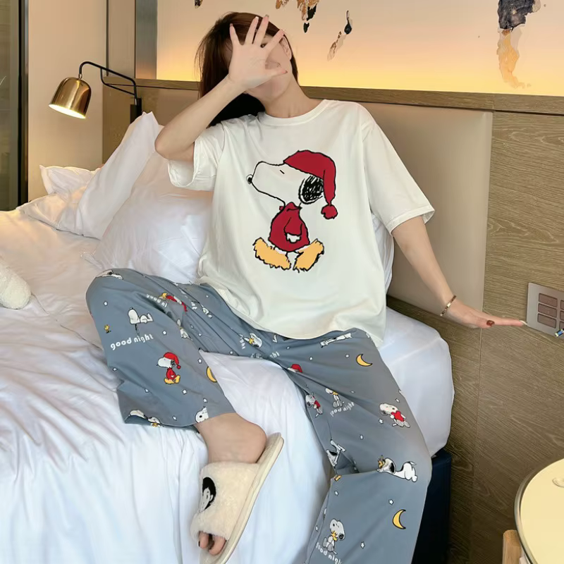 Snoopy – pyjama à manches courtes pour femmes, T-shirts et pantalons, ample, dessin animé, vêtements