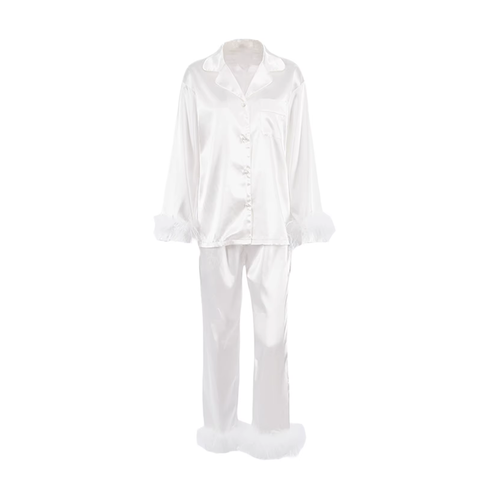 Ensemble pyjama 2 pièces en Satin de soie pour femmes, chemises et pantalons boutonnées à manches lo