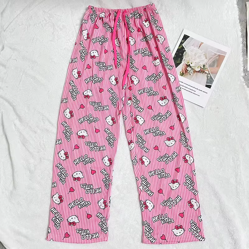 Pantalon de pyjama Hello Kitty, dessin animé Sanrio, pantalon de maison pour couple, vêtements de nu