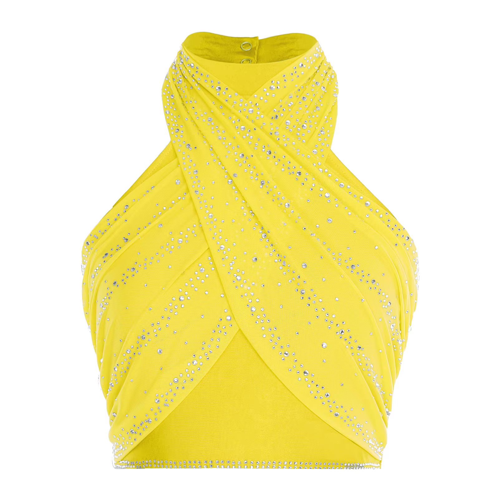 Haut de danse latine Cha-Cha pour femme, style débardeur, dos nu, à bretelles, orné de strass, avec 