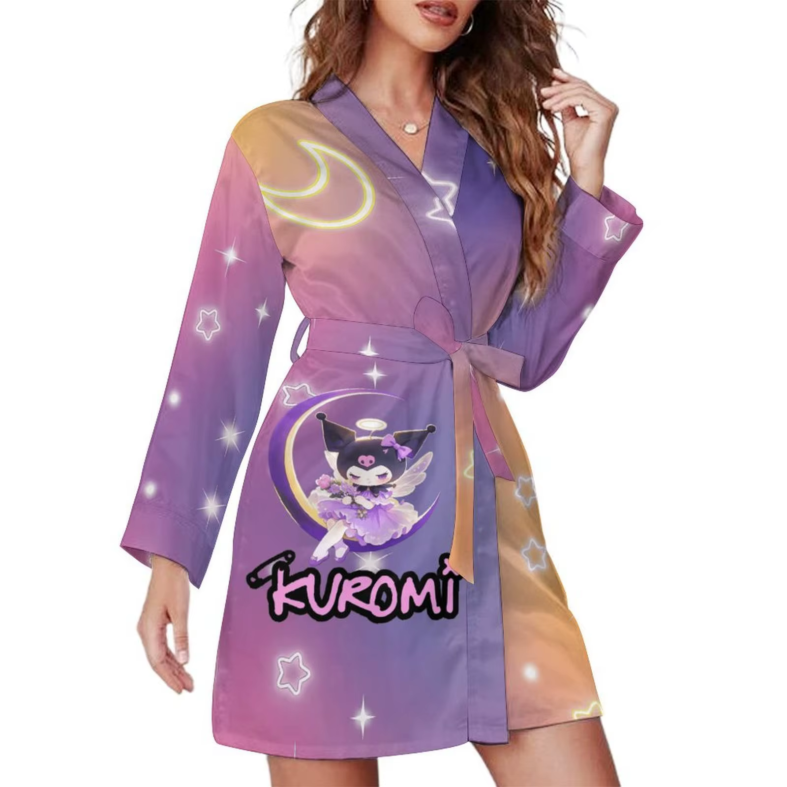 Peignoir Kuromi pour femme, robe longue à manches longues, respirante, vêtement de nuit tendance, py