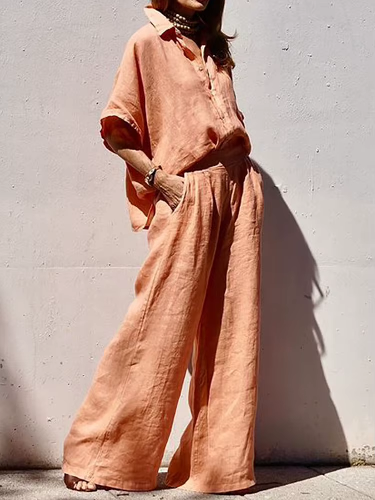 Ensemble deux pièces pour femme, pantalon à jambes larges et longues, couleur unie, streetwear décon