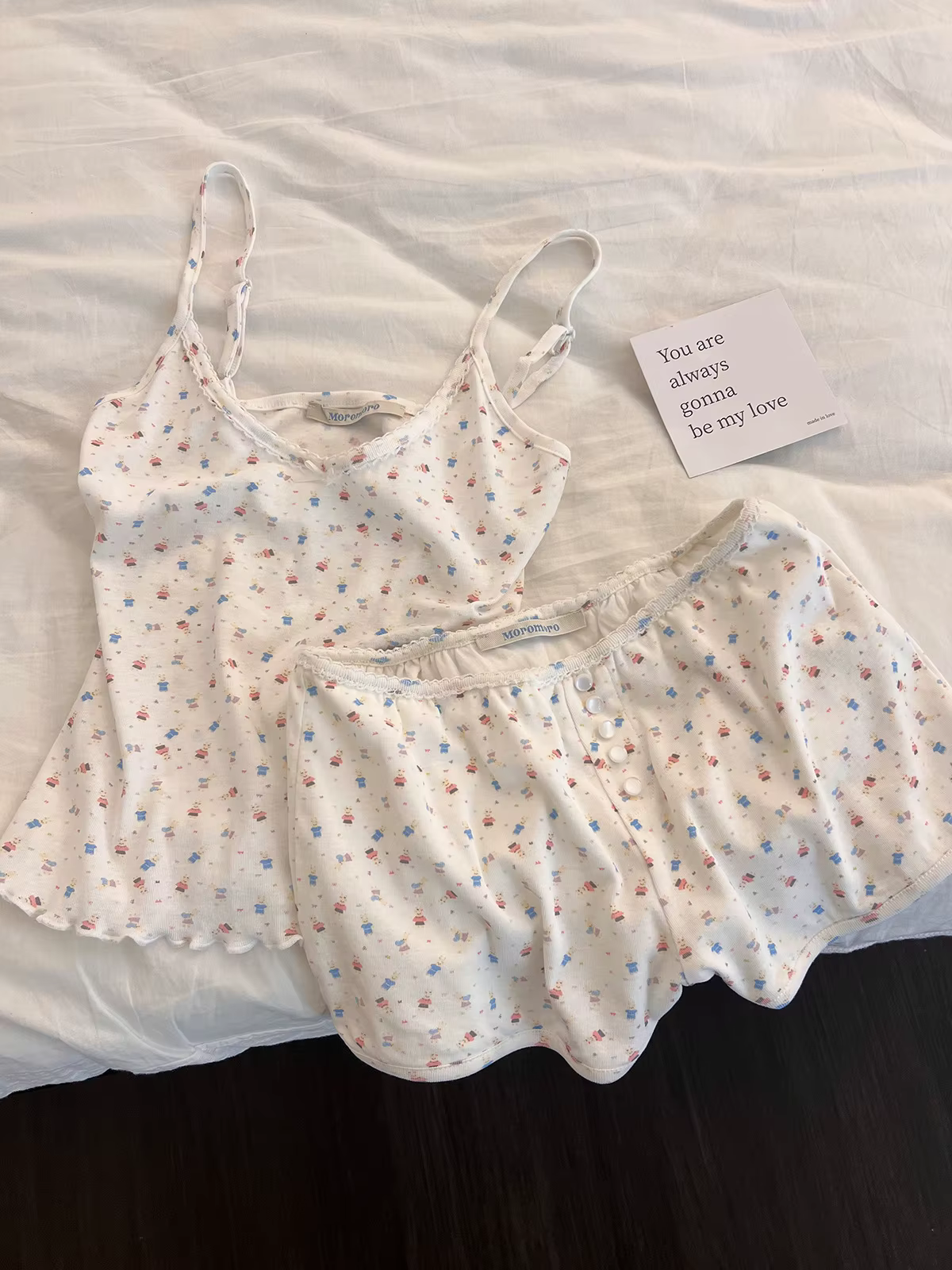Ensemble de pyjama imprimé mignon pour femmes, débardeur et short d'été, ensemble de vêtements de nu