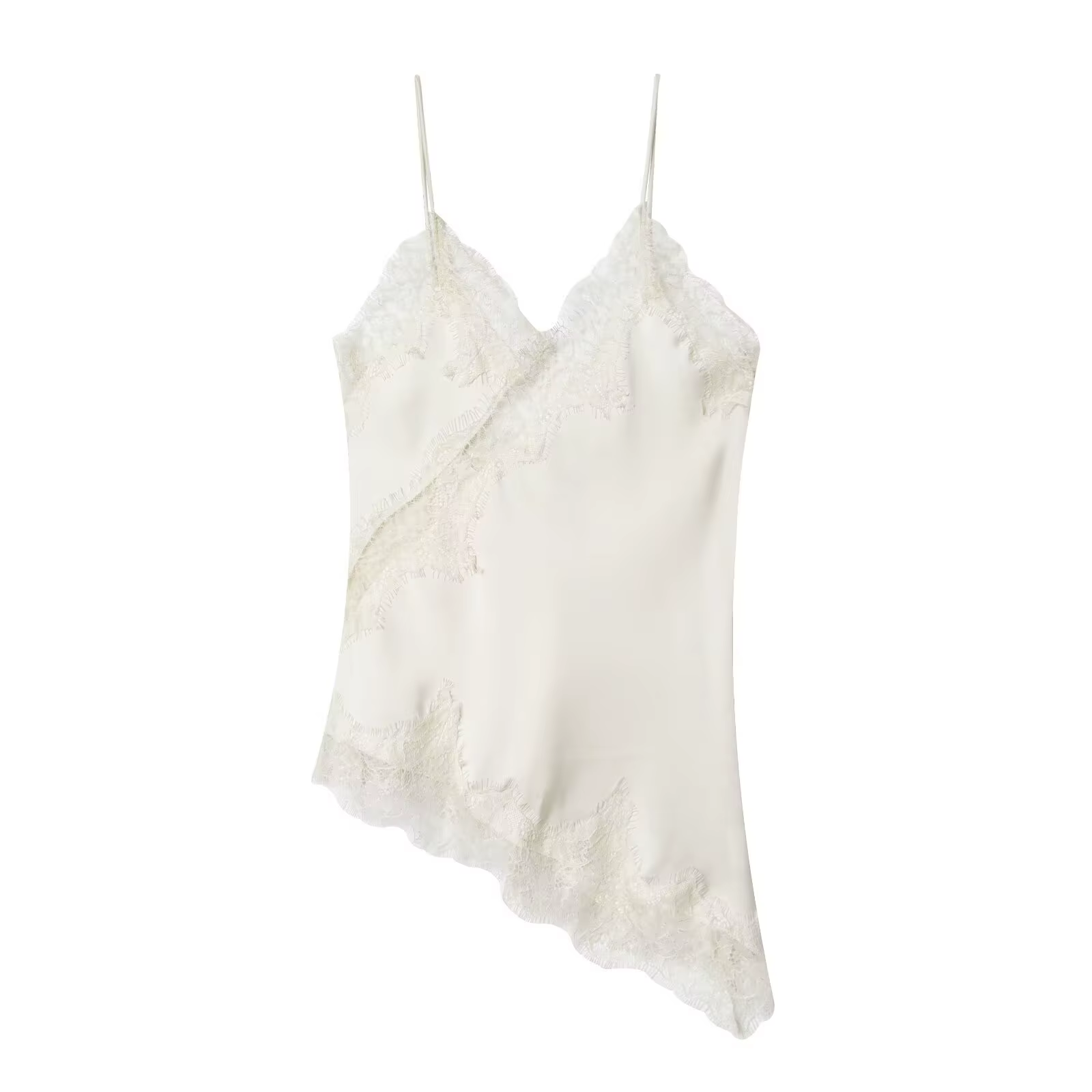 Mini robe Camisole asymétrique en dentelle pour femmes, en Satin Transparent, épaules dénudées, sans