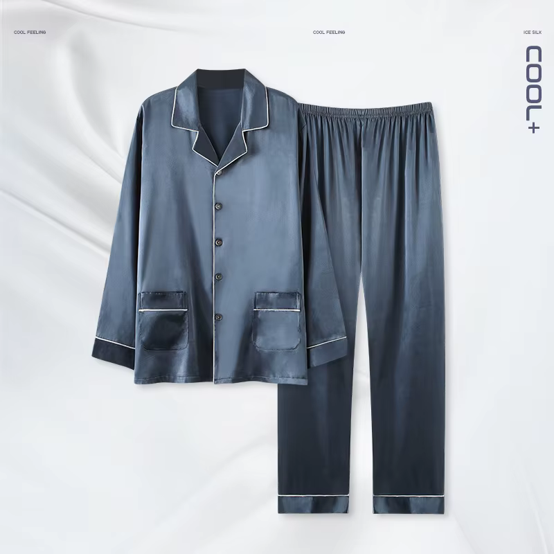 Grande taille L-4XL hommes glace soie pyjamas ensemble printemps automne maison vêtements mâle Cardi