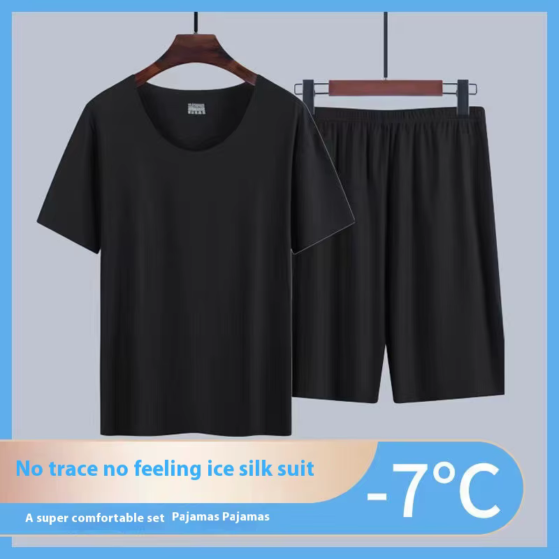 Ensemble de vêtements de détente d'été pour hommes : Pyjama en soie glacée, T-shirt léger à manches