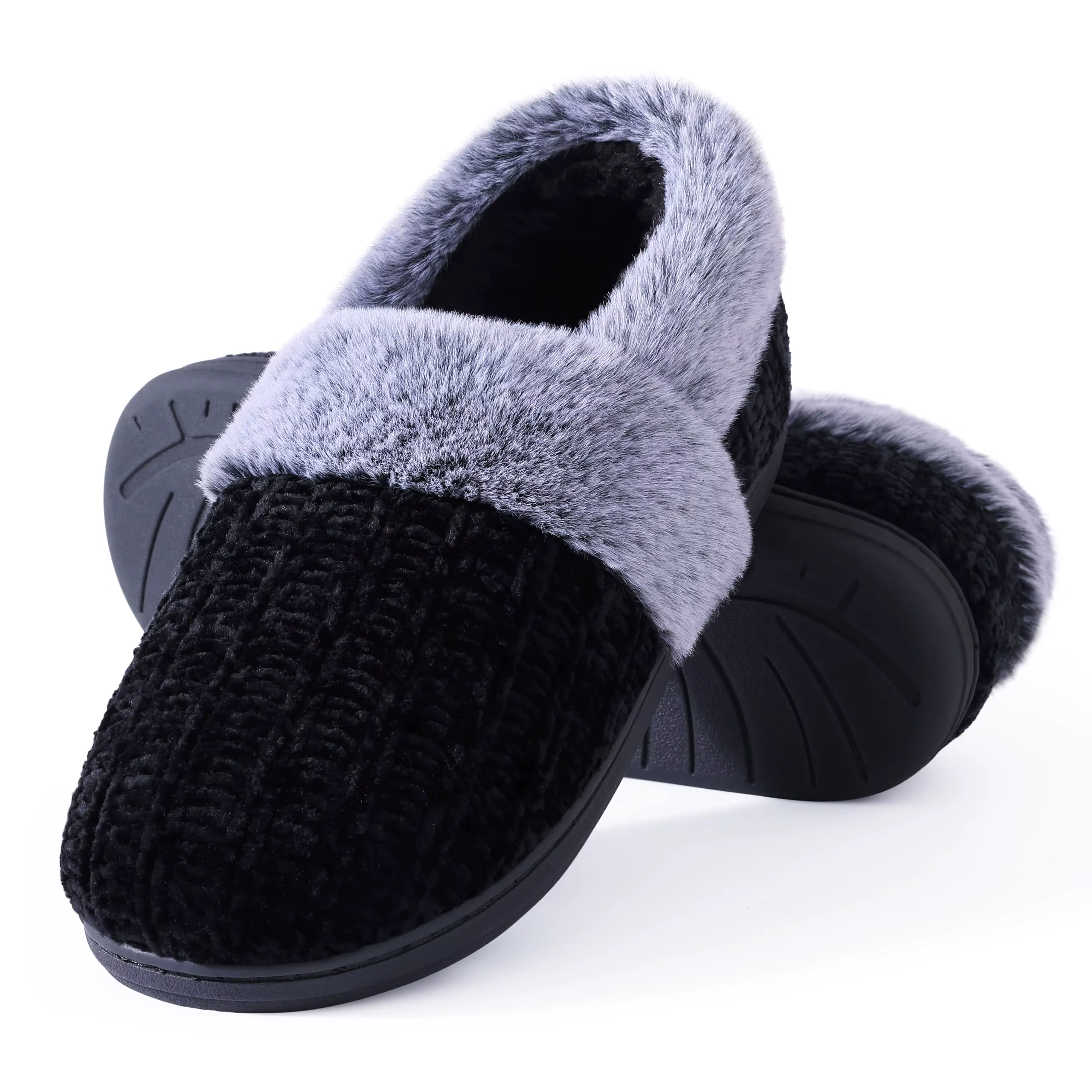 Litfun hiver fourrure chaussons pour femmes mousse à mémoire de forme fermé dos diapositives fourrur