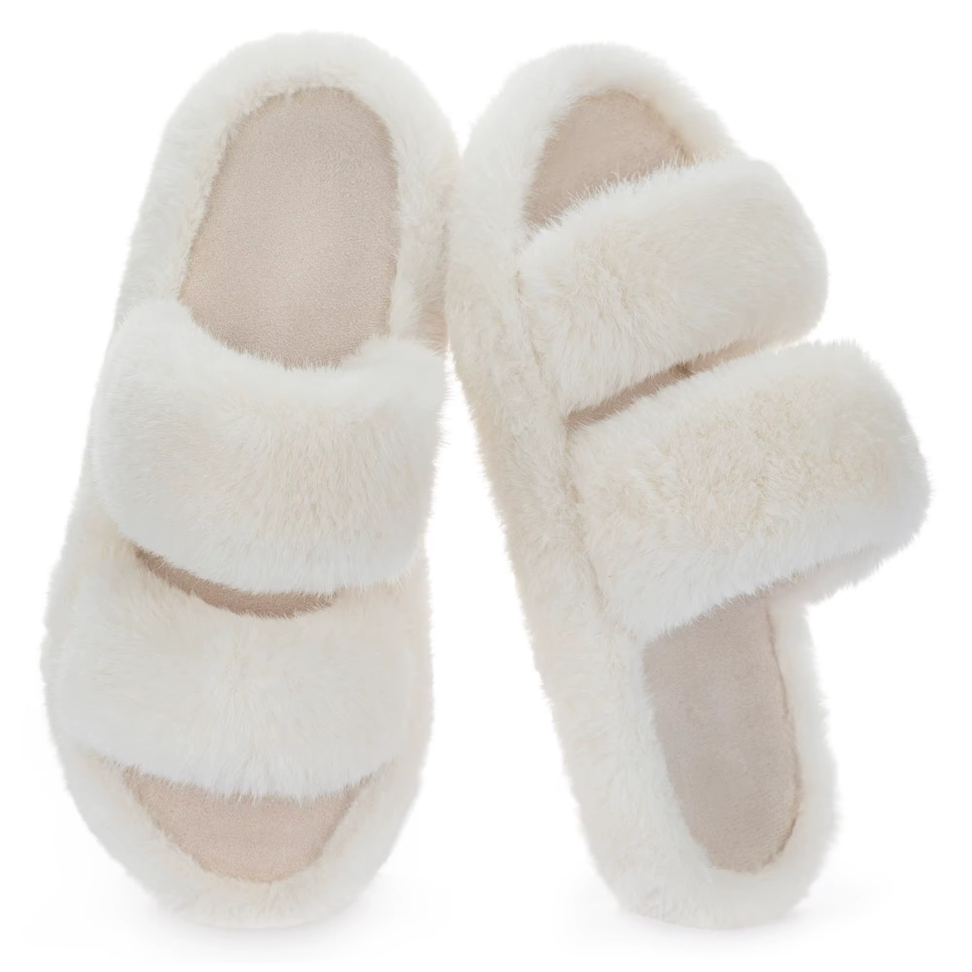 Crestar Pantoufles en fausse fourrure à bout ouvert pour femme, chaussures de maison confortables en