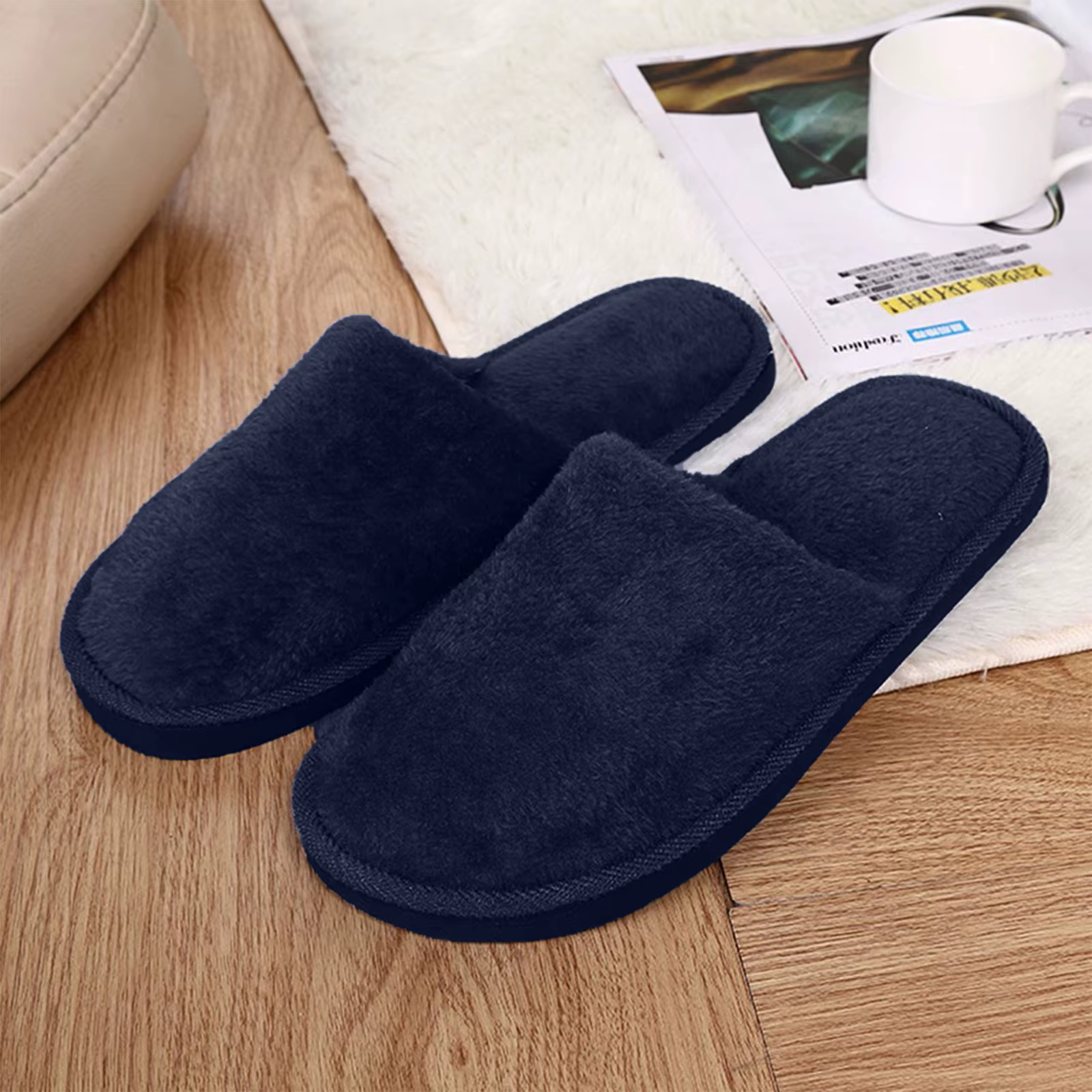 Pantoufles d'hiver chaudes pour hommes, chaussures en peluche pour chambre à coucher, sol de maison,