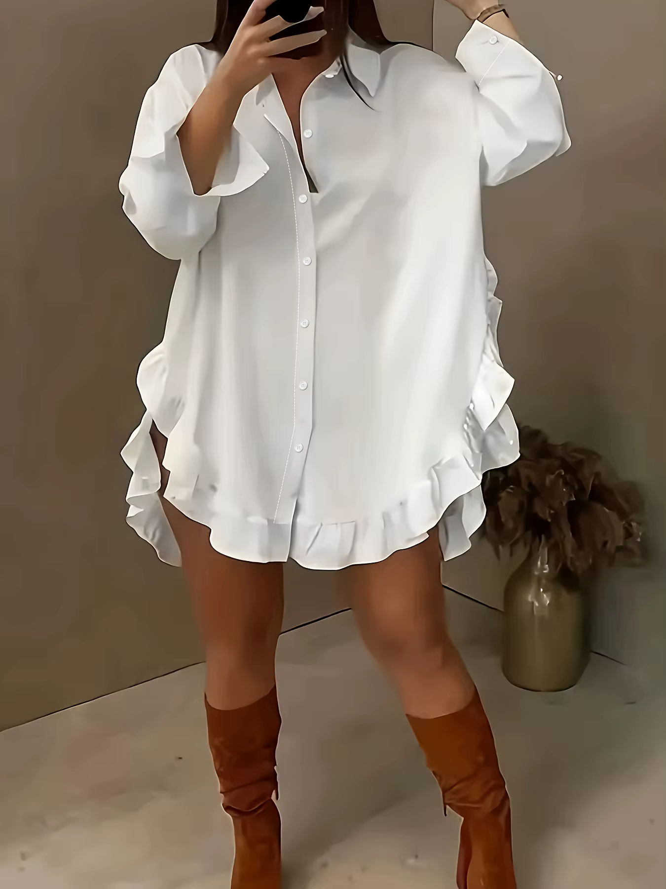 Nouvelle chemise ample unie à volants pour femme 2026