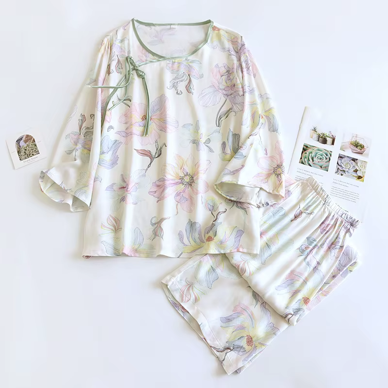 Pyjama en fibre de bambou pour femme, collection Printemps-Été 2026, ensemble haut à manches longues