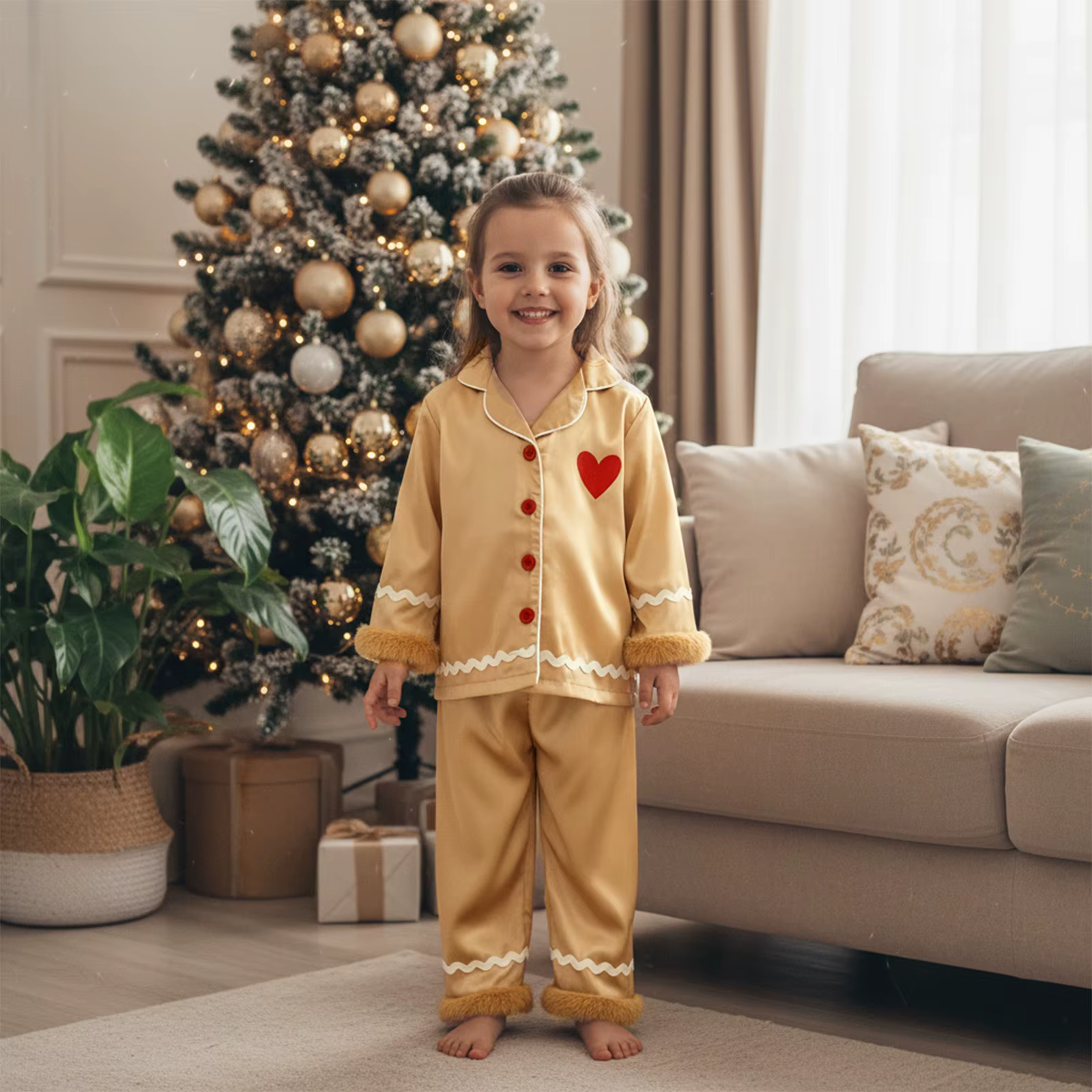 Pyjama en pain d'épice pour enfants en bas âge, chemises boutonnées en Satin de soie pour bébé, tenu