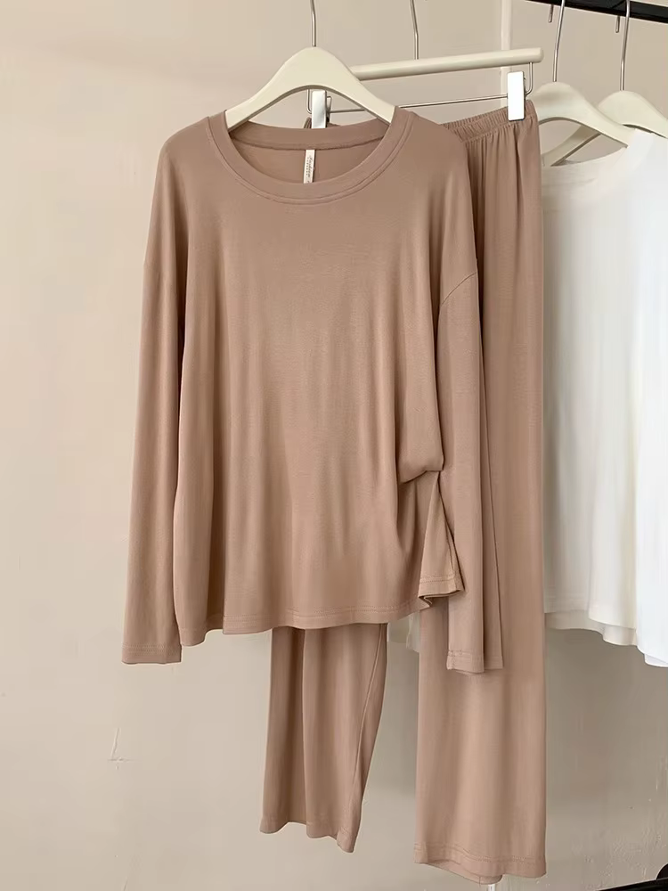 Ensemble pyjama coréen en coton pour femme, haut confortable à manches longues et pantalon, vêtement