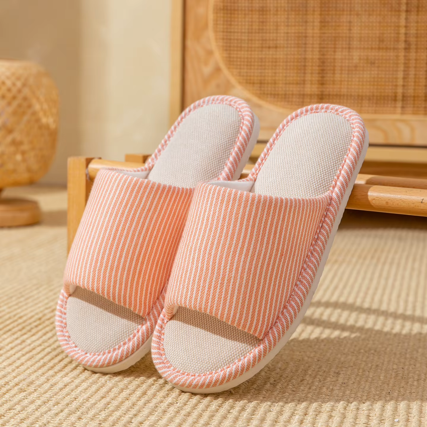 Pantoufles en lin pour hommes pour toutes les saisons, chaussures d'intérieur antidérapantes, semell