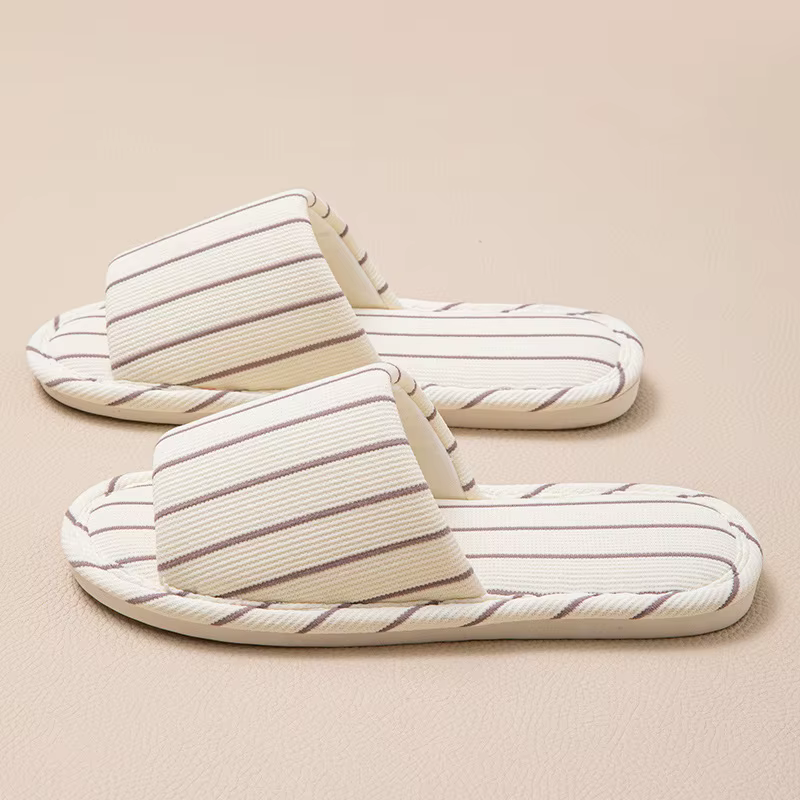 Pantoufles plates à rayures pour femmes, chaussures souples en lin pour la maison, printemps-été, sa