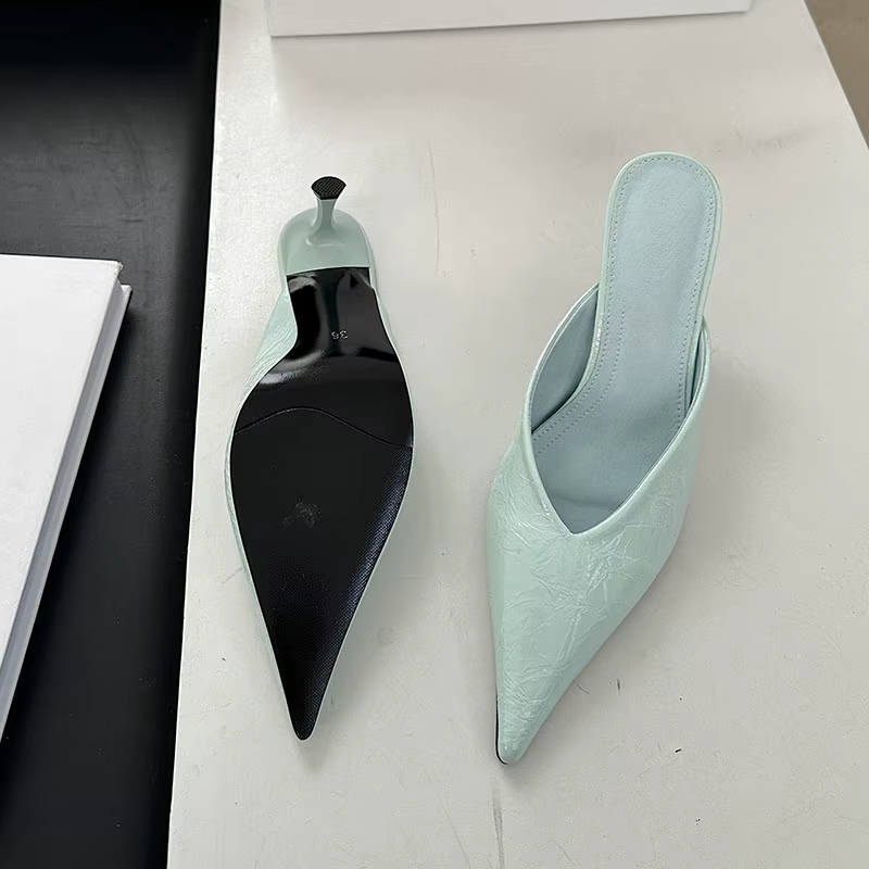 Mules à talons roses pour femmes, chaussures à bout pointu, élégantes, à enfiler, talons hauts fins,