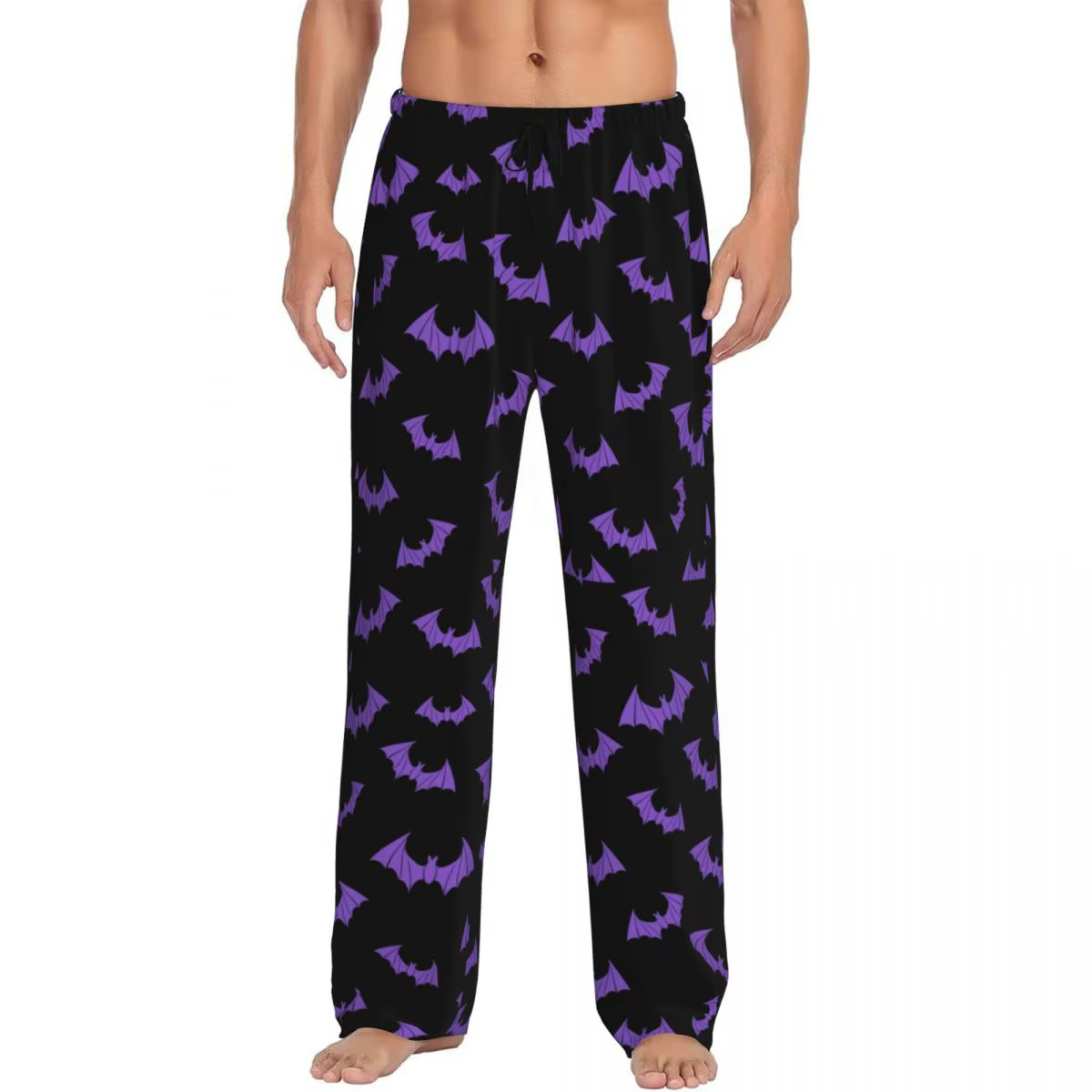 Pantalon de pyjama noir et violet pour hommes, vêtements de nuit avec poches