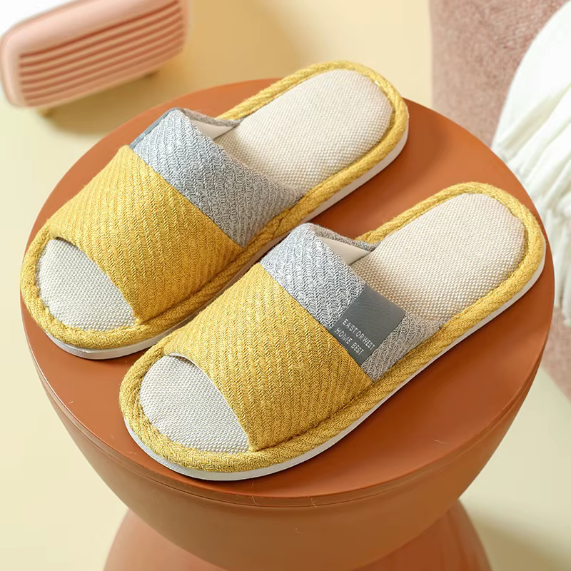 Pantoufles en lin pour femmes, sandales d'intérieur pour couples, antidérapantes, résistantes à l'us
